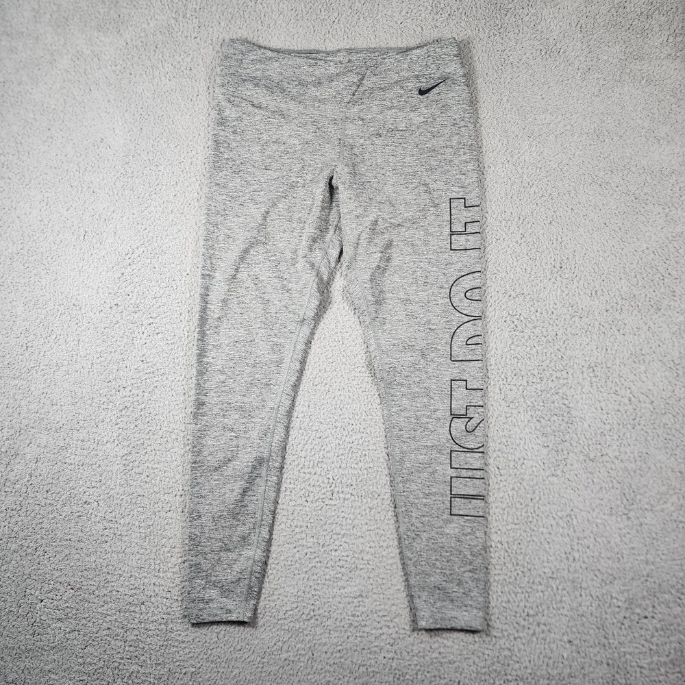 Nike Just Do It Dri Fit Leggings Womens L Heather Gray Athletic Training Casual